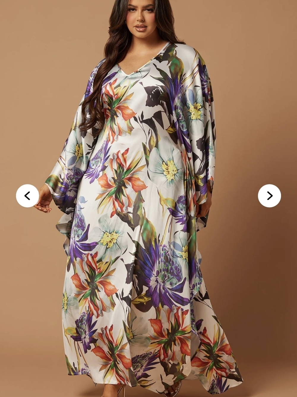 Fashion Nova Luxe White Floral Maxi Dress Athens Satin Kaftan 1X - Picture 6 of 8